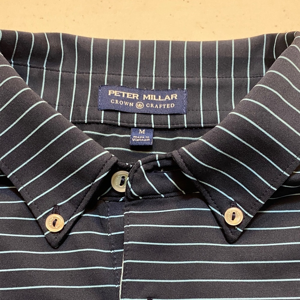 Peter Millar Men's Navy and White Striped Shirt blue on blue